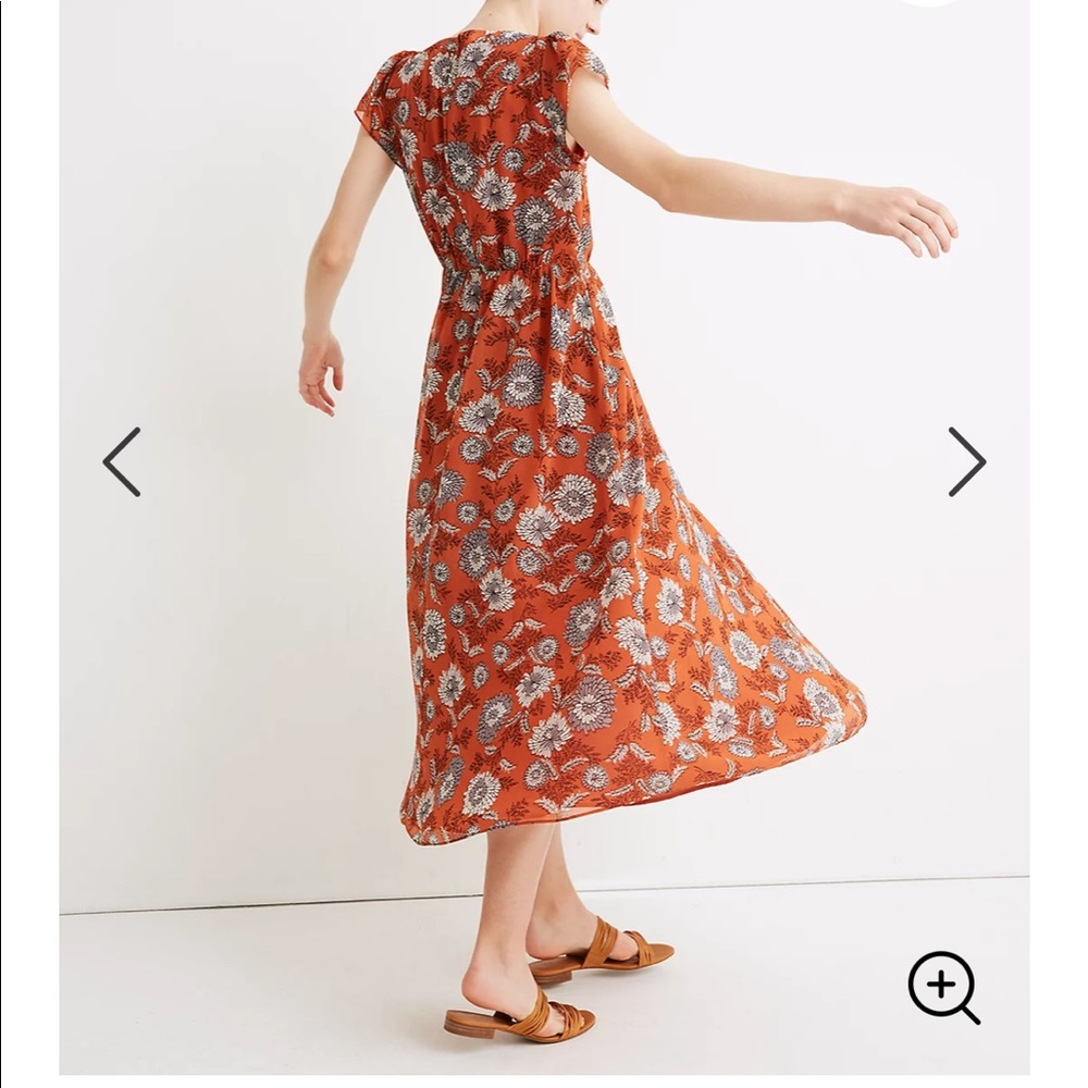 Madewell Button Front Midi Dress Gathered Blooms Sheer Puff Romantic Floral - Picture 4 of 15